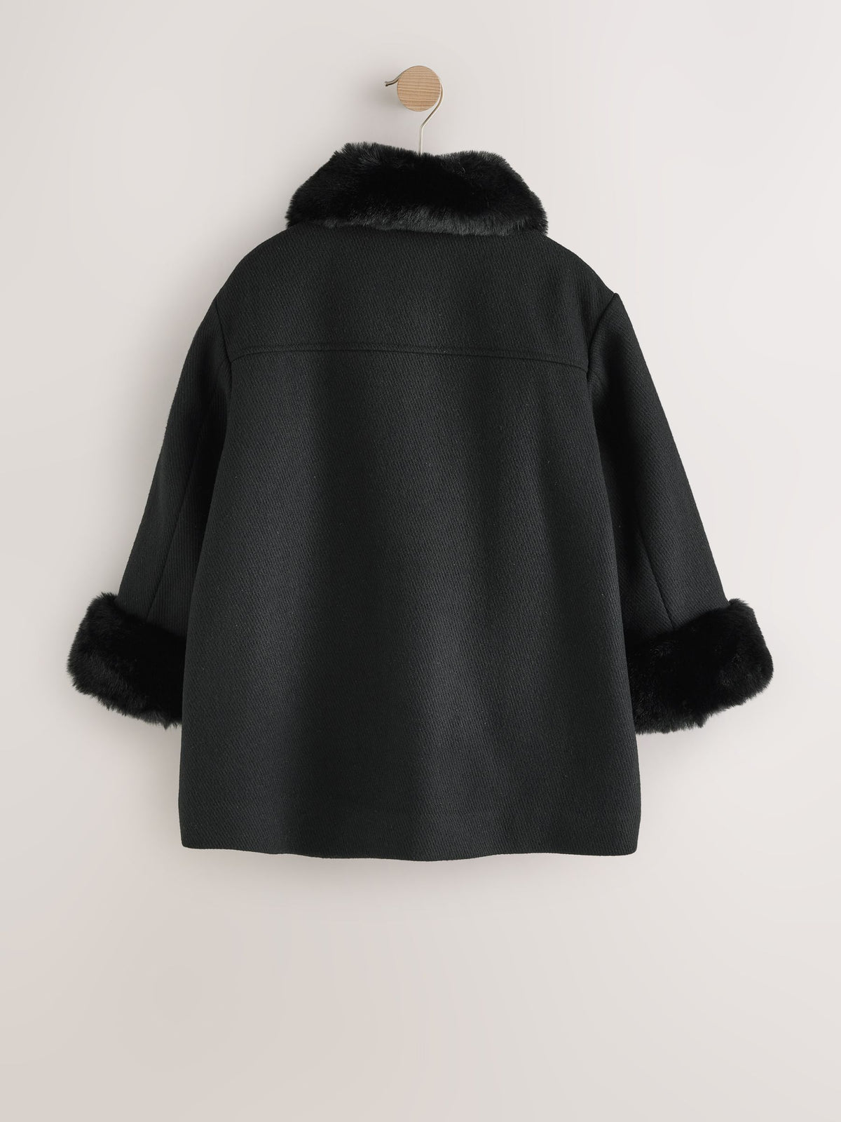 Black Faux Fur Trim Coat With Wool (3-16yrs)