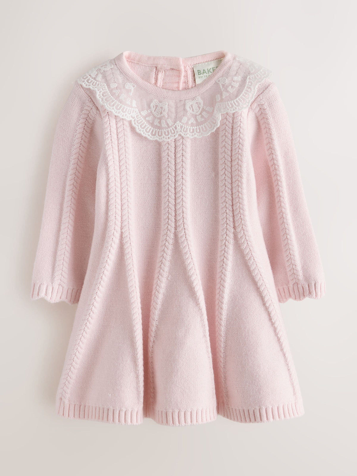 Baker by Ted Baker Pale Pink Organza Collar Knitted Dress with Tights