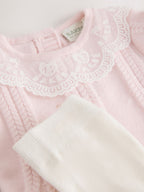 Baker by Ted Baker Pale Pink Organza Collar Knitted Dress with Tights