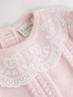 Baker by Ted Baker Pale Pink Organza Collar Knitted Dress with Tights