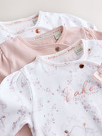 Baker by Ted Baker Pale Pink Cotton Printed Sleepsuits 3 Pack