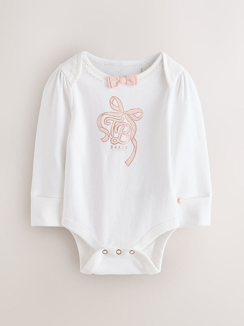 Baker by Ted Baker Pink 3 Piece Bodysuit, Monogram Printed Leggings & Turban Set