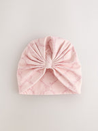 Baker by Ted Baker Pink 3 Piece Bodysuit, Monogram Printed Leggings & Turban Set