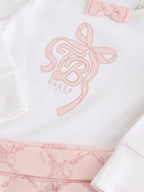 Baker by Ted Baker Pink 3 Piece Bodysuit, Monogram Printed Leggings & Turban Set