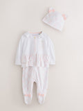 Baker by Ted Baker White/Pink Peplum Frill Sleepsuit & Hat Set