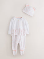 Baker by Ted Baker White/Pink Peplum Frill Sleepsuit & Hat Set