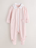 Baker by Ted Baker Pink Embroidered Collar Cotton Sleepsuit