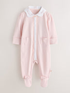 Baker by Ted Baker Pink Embroidered Collar Cotton Sleepsuit
