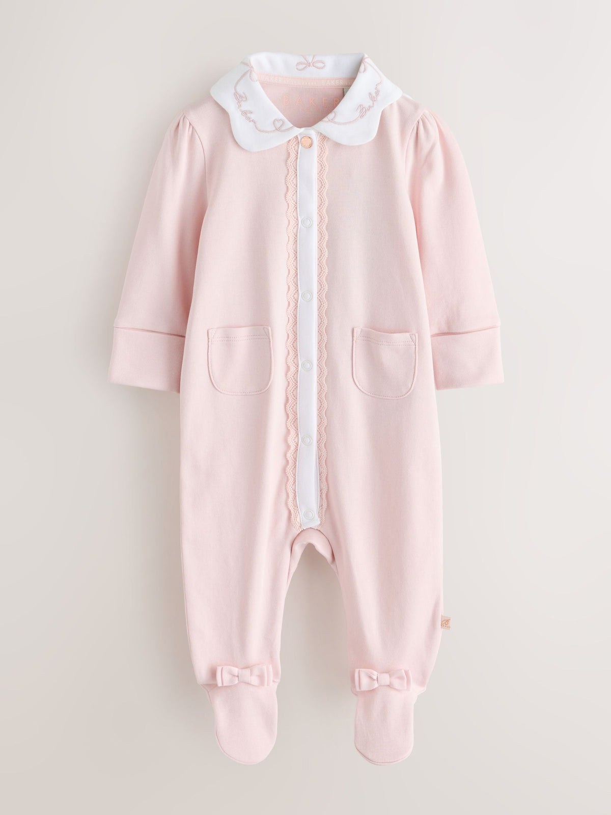 Baker by Ted Baker Pink Embroidered Collar Cotton Sleepsuit