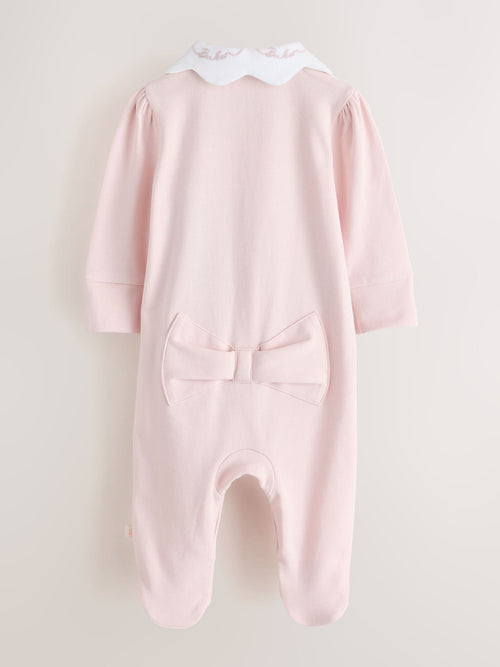 Baker by Ted Baker Pink Embroidered Collar Cotton Sleepsuit