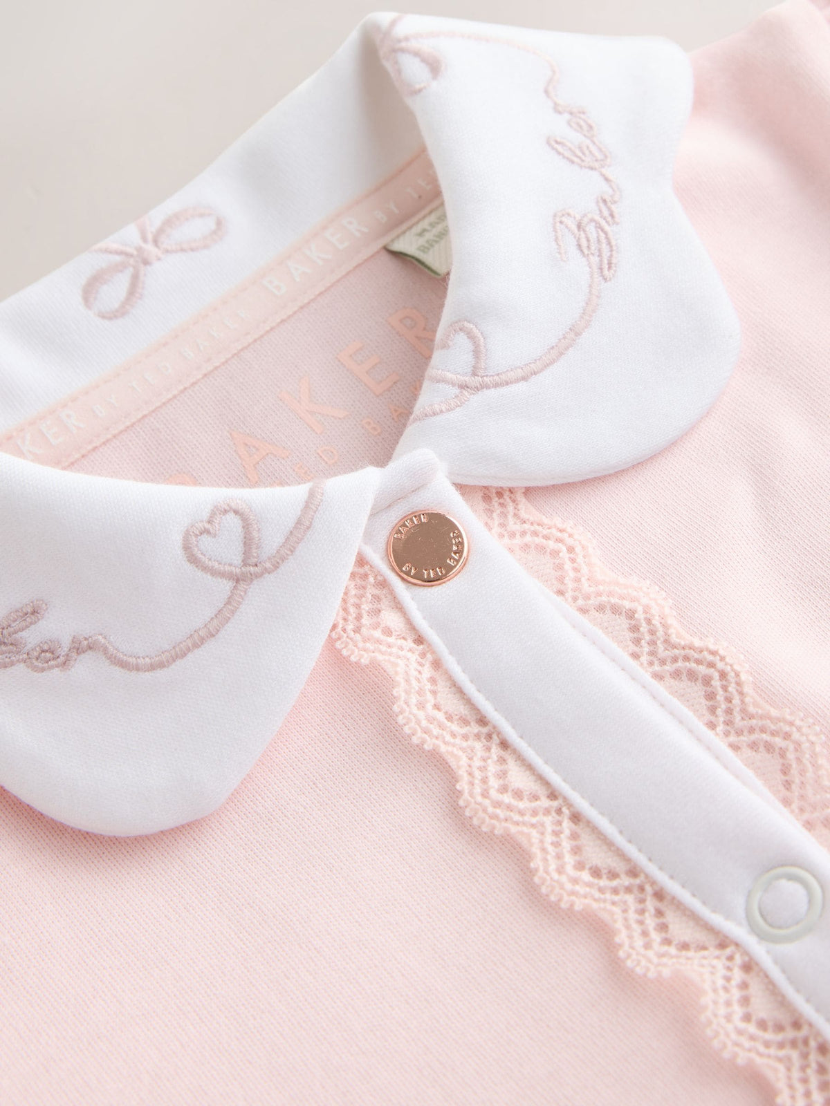 Baker by Ted Baker Pink Embroidered Collar Cotton Sleepsuit