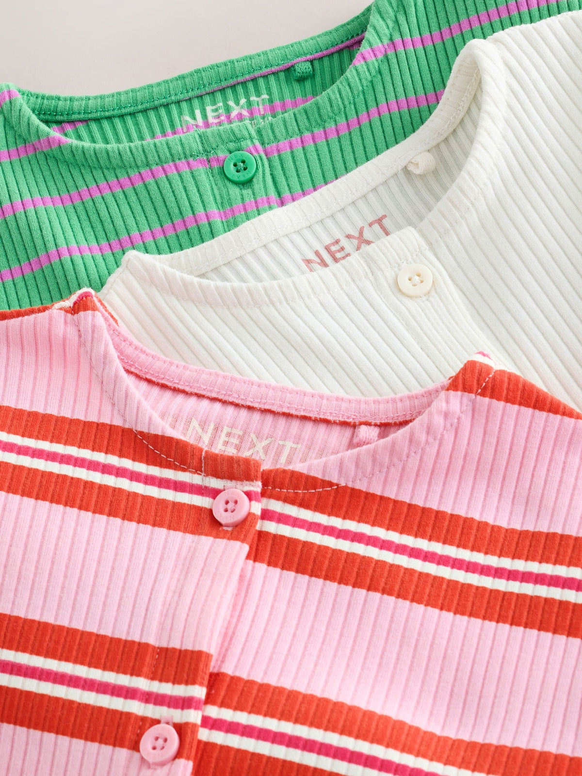 Green/Pink Long Sleeve Ribbed Cardigans 3 Pack (3mths-7yrs)