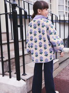 Blue/Cream Floral Button Up Borg Jacket (3-16yrs)