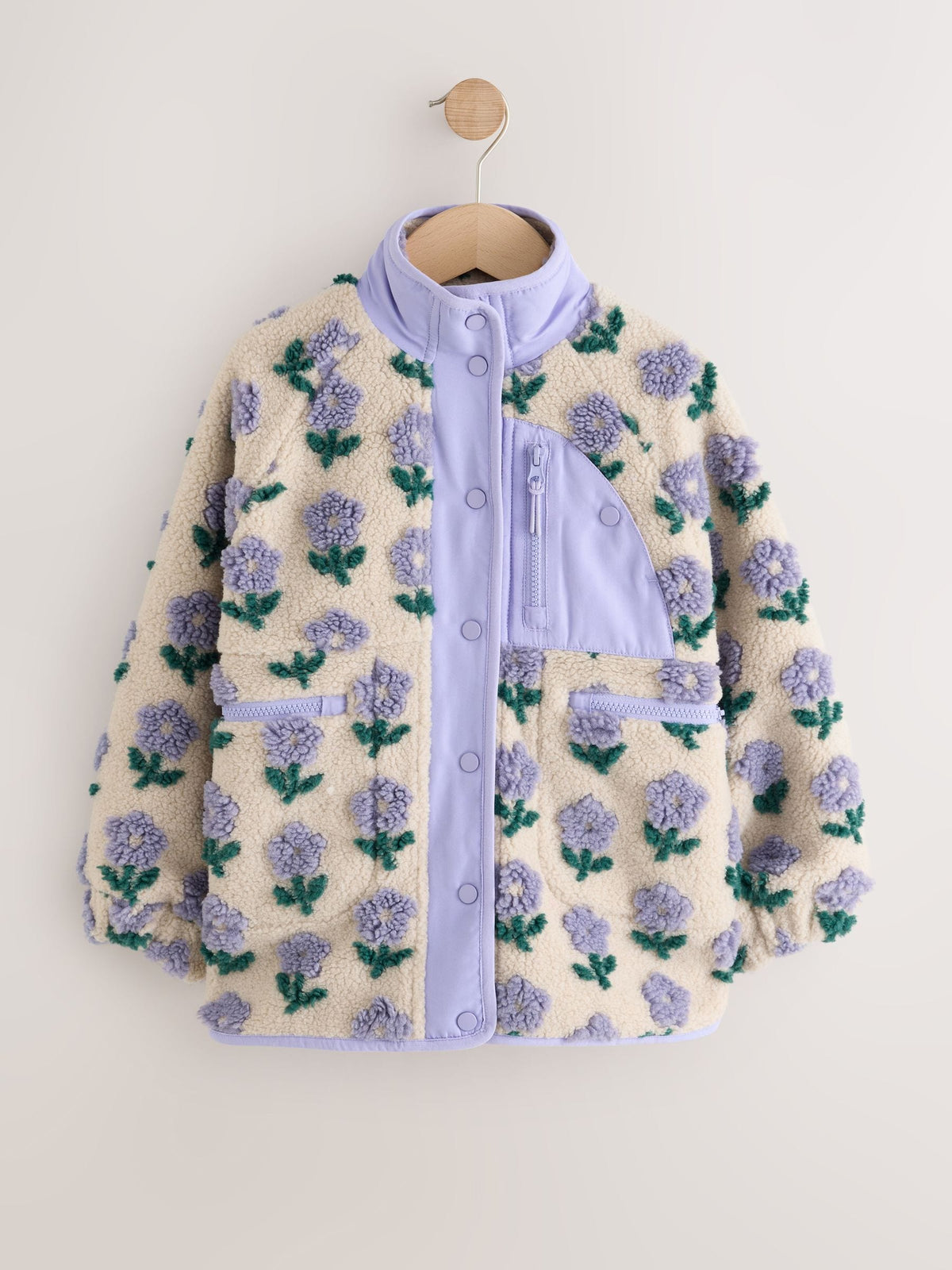 Blue/Cream Floral Button Up Borg Jacket (3-16yrs)