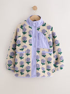 Blue/Cream Floral Button Up Borg Jacket (3-16yrs)