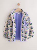 Blue/Cream Floral Button Up Borg Jacket (3-16yrs)