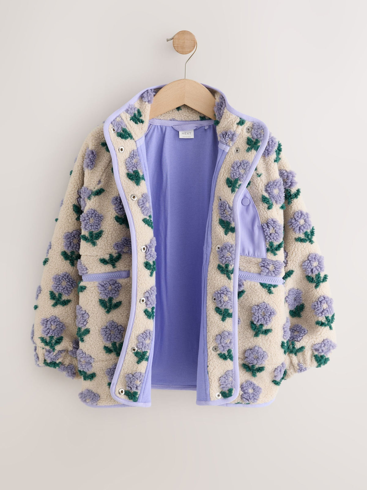 Blue/Cream Floral Button Up Borg Jacket (3-16yrs)