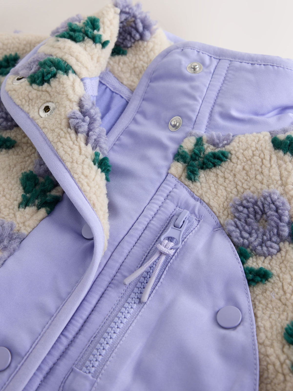 Blue/Cream Floral Button Up Borg Jacket (3-16yrs)