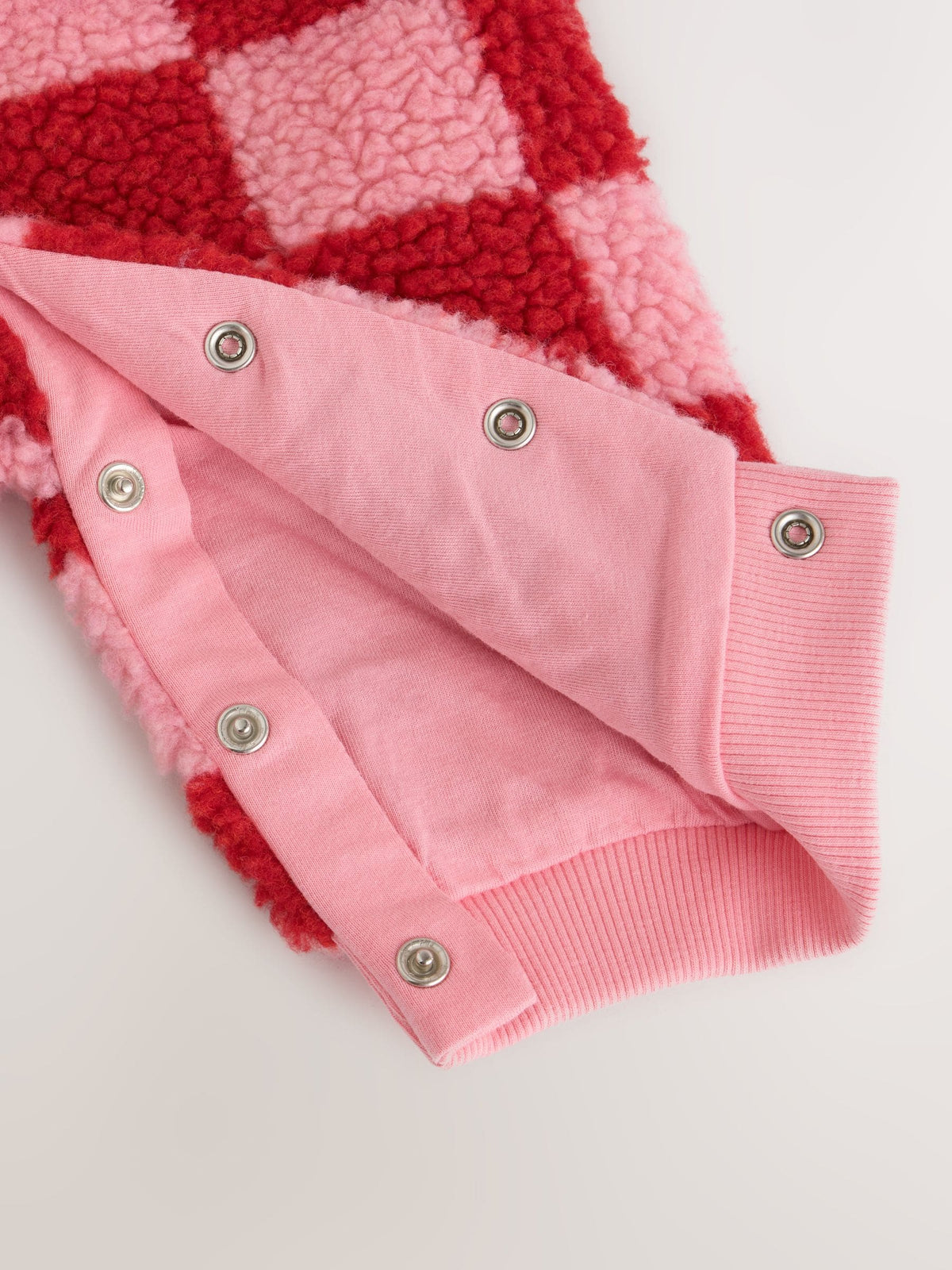 Pink and Red Checkerboard Borg Hooded Baby All-In-One (0mths-2yrs)