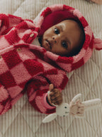 Pink and Red Checkerboard Borg Hooded Baby All-In-One (0mths-2yrs)