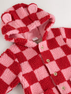 Pink and Red Checkerboard Borg Hooded Baby All-In-One (0mths-2yrs)