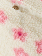 Ecru and Pink Floral Borg Deer Printed Hooded Jacket (0mths-2yrs)