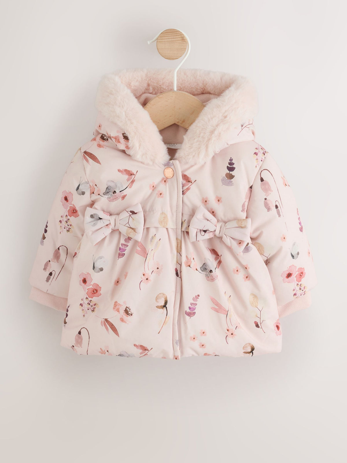 Watercolour Printed Bow Front Puffer Baby Jacket (0mths-2yrs)