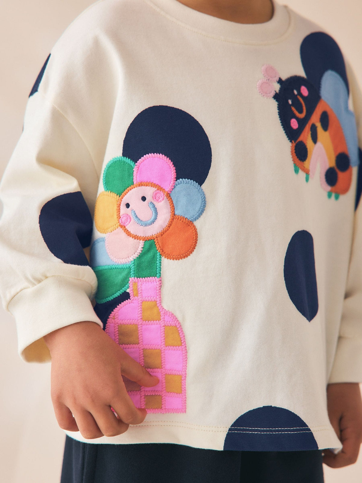 Cream/Navy Ladybird Long Sleeve T-Shirt (3mths-7yrs)