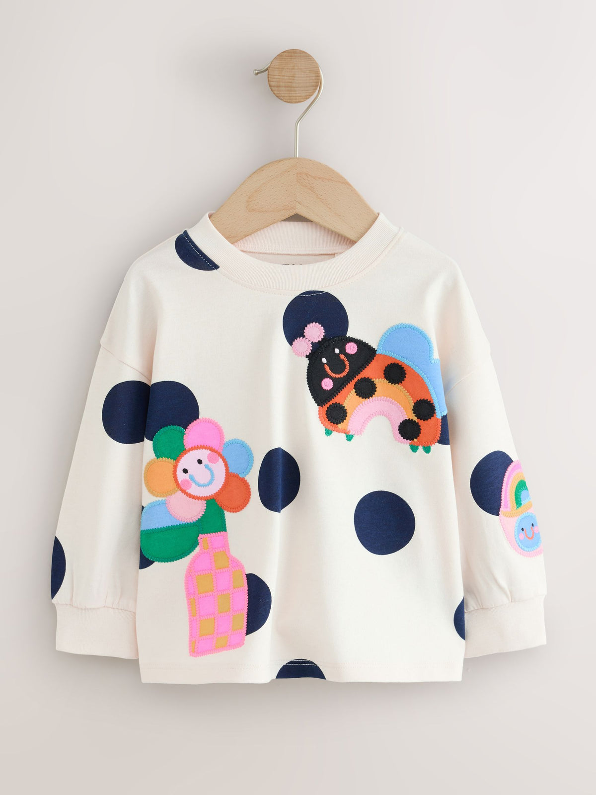 Cream/Navy Ladybird Long Sleeve T-Shirt (3mths-7yrs)