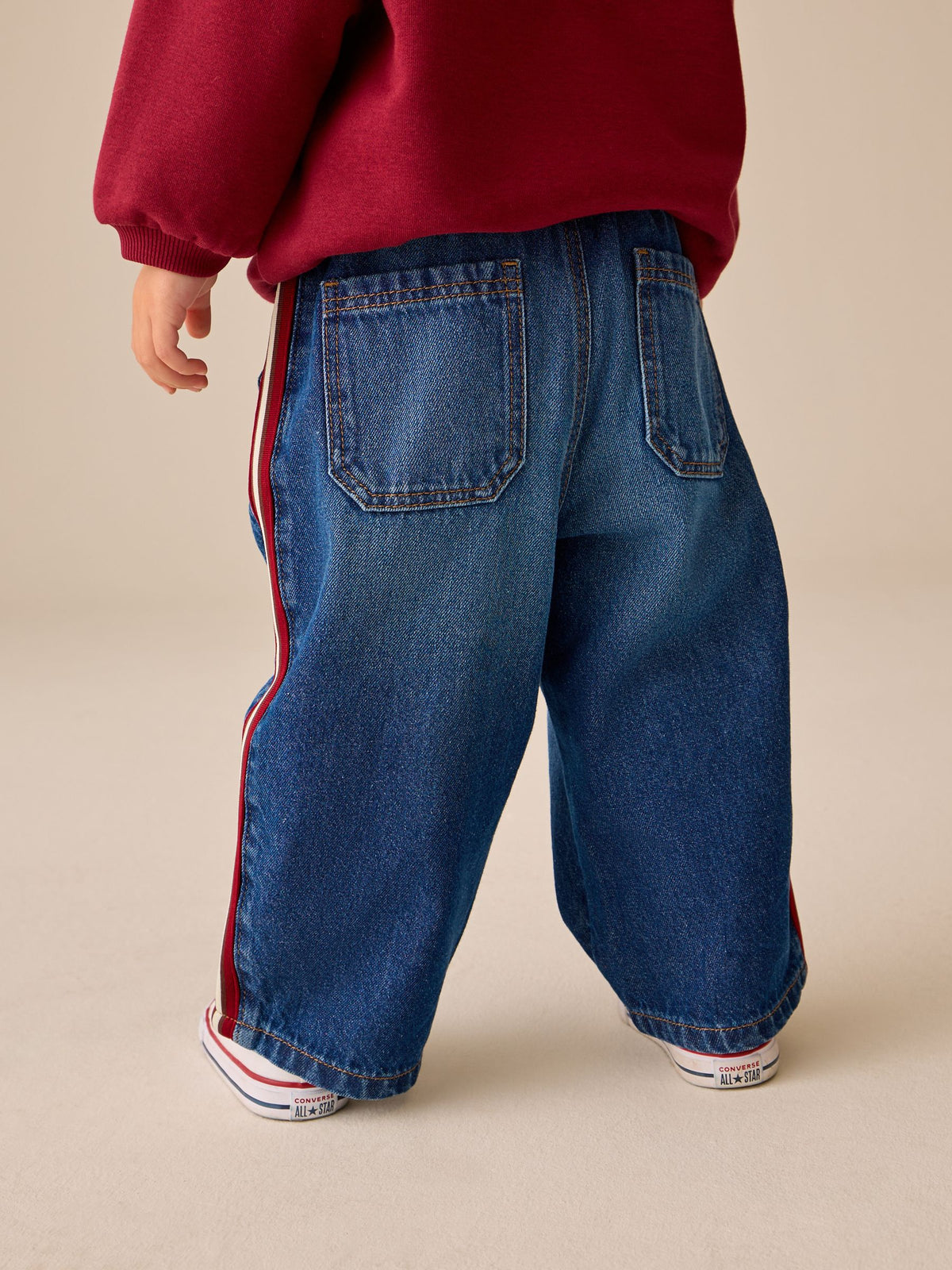 Mid Blue & Red Side Tape Wide Fit Jeans (3mths-7yrs)