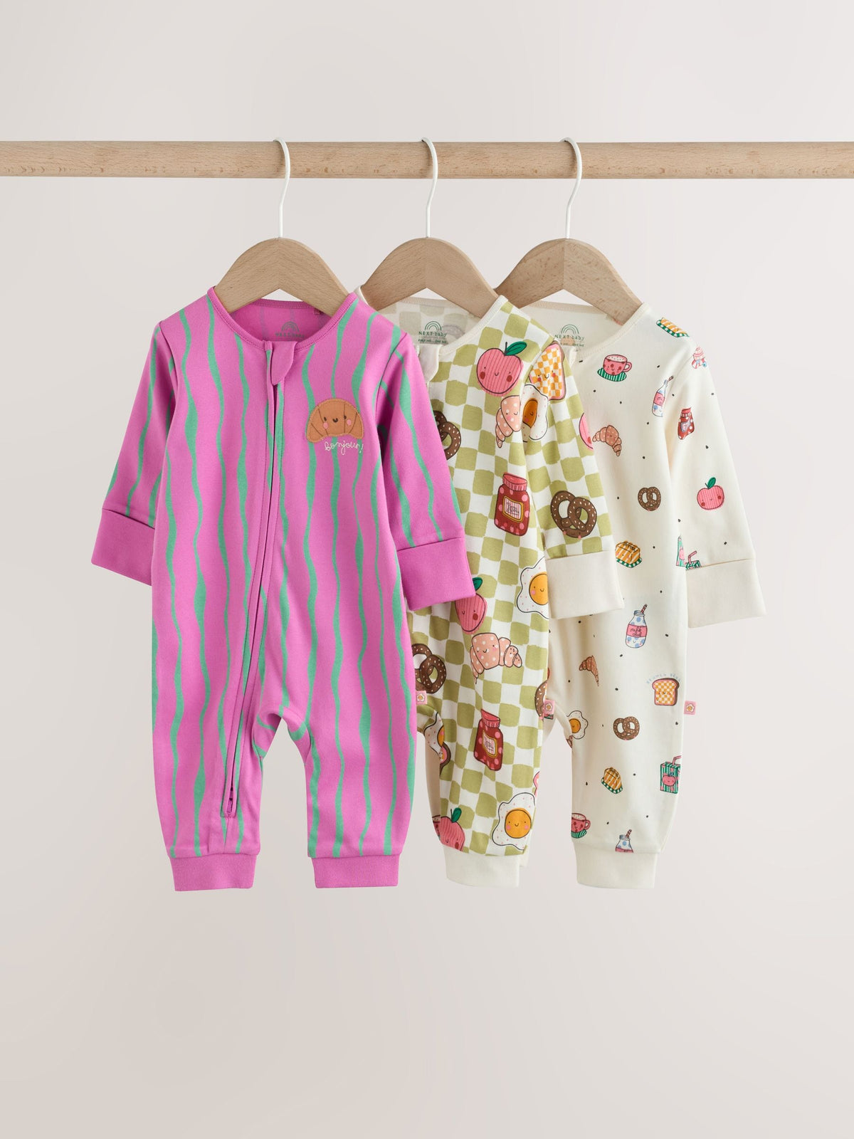 Bright Brunch Two Way Zip Baby Sleepsuits 3 Pack (0mths-3yrs)