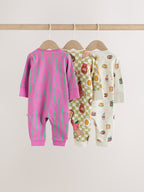 Bright Brunch Two Way Zip Baby Sleepsuits 3 Pack (0mths-3yrs)