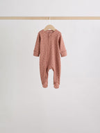 Brown Ditsy Floral 5 Pack Two Way Zip Baby Sleepsuit (0-2yrs)