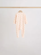 Brown Ditsy Floral 5 Pack Two Way Zip Baby Sleepsuit (0-2yrs)