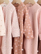 Brown Ditsy Floral 5 Pack Two Way Zip Baby Sleepsuit (0-2yrs)
