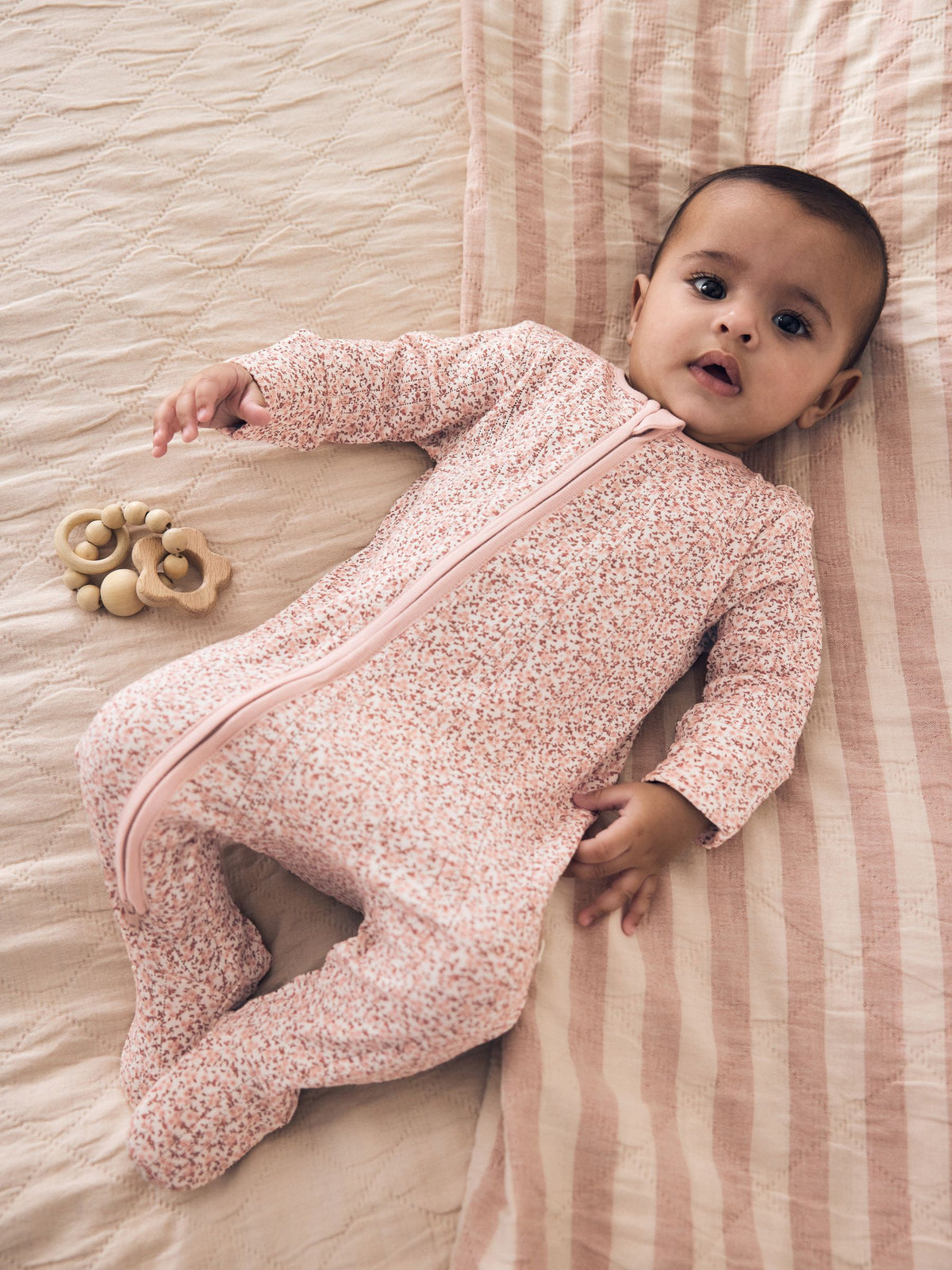 Brown Ditsy Floral 5 Pack Two Way Zip Baby Sleepsuit (0-2yrs)