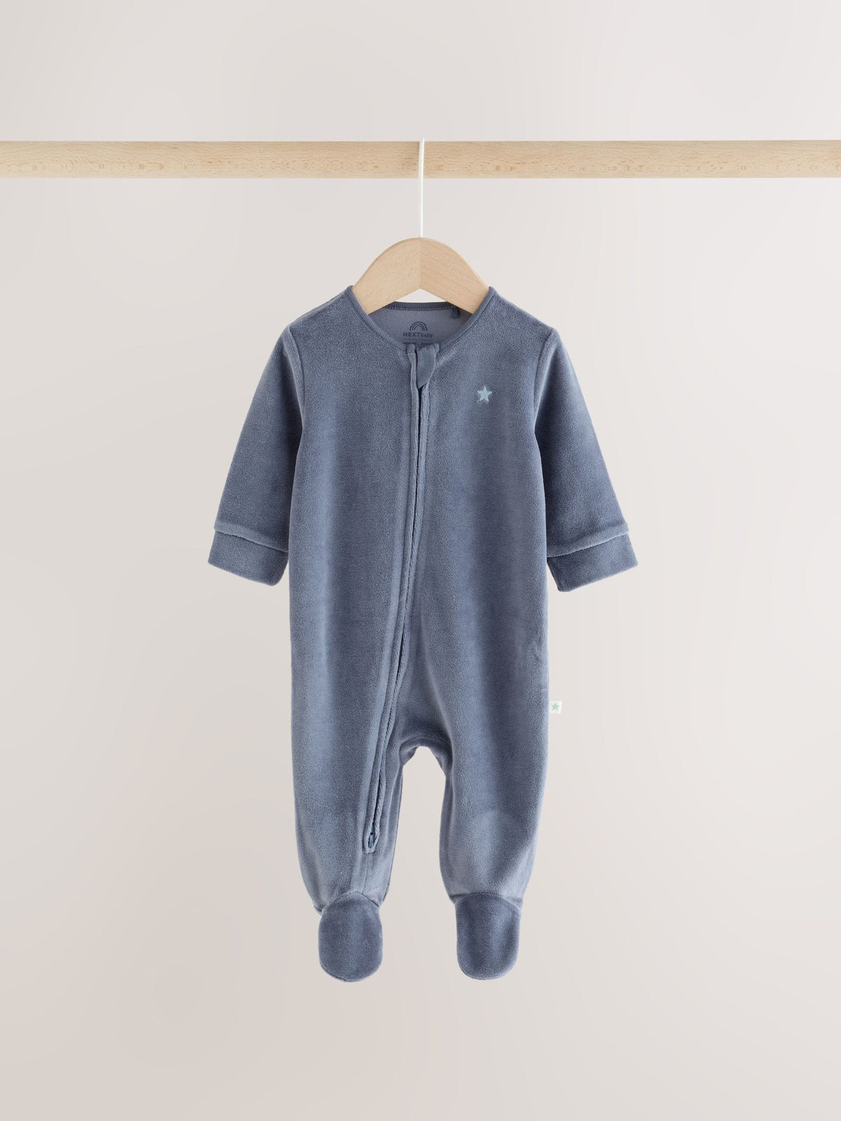 Blue Velour Two Way Zip Baby Sleepsuits 2 Pack (0mths-2yrs)