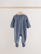 Blue Velour Two Way Zip Baby Sleepsuits 2 Pack (0mths-2yrs)