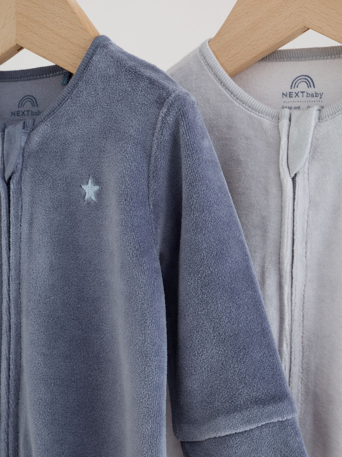 Blue Velour Two Way Zip Baby Sleepsuits 2 Pack (0mths-2yrs)