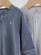 Blue Velour Two Way Zip Baby Sleepsuits 2 Pack (0mths-2yrs)
