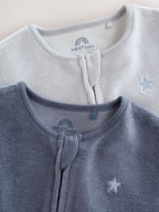 Blue Velour Two Way Zip Baby Sleepsuits 2 Pack (0mths-2yrs)