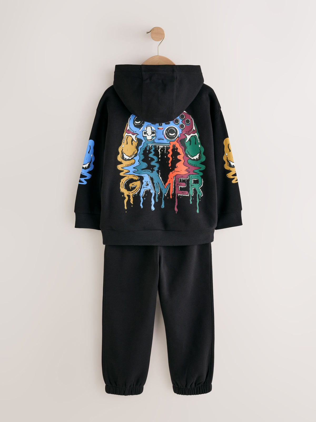 Black Gamer Regular Fit Print Hoodie Joggers Set (3-16yrs)