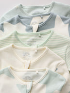 Green Star Two Way Zip Baby Sleepsuits 5 Pack (0-2yrs)