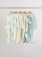 Green Star Two Way Zip Baby Sleepsuits 5 Pack (0-2yrs)