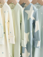 Green Star Two Way Zip Baby Sleepsuits 5 Pack (0-2yrs)
