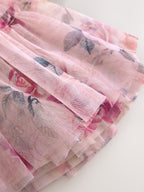 Baker by Ted Baker Pink Floral Tiered Mesh Mockable Dress