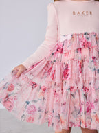 Baker by Ted Baker Pink Floral Tiered Mesh Mockable Dress