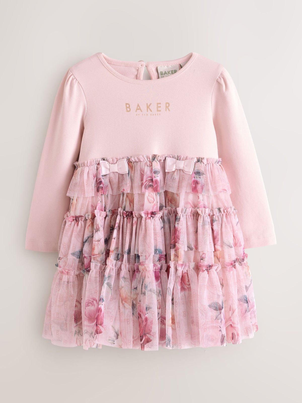 Baker by Ted Baker Pink Floral Tiered Mesh Mockable Dress