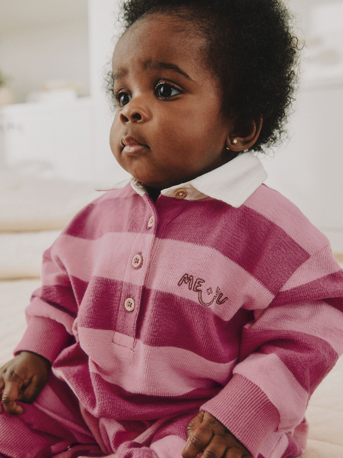 Pink Stripe Collared Jersey Baby Romper (0mths-2yrs)