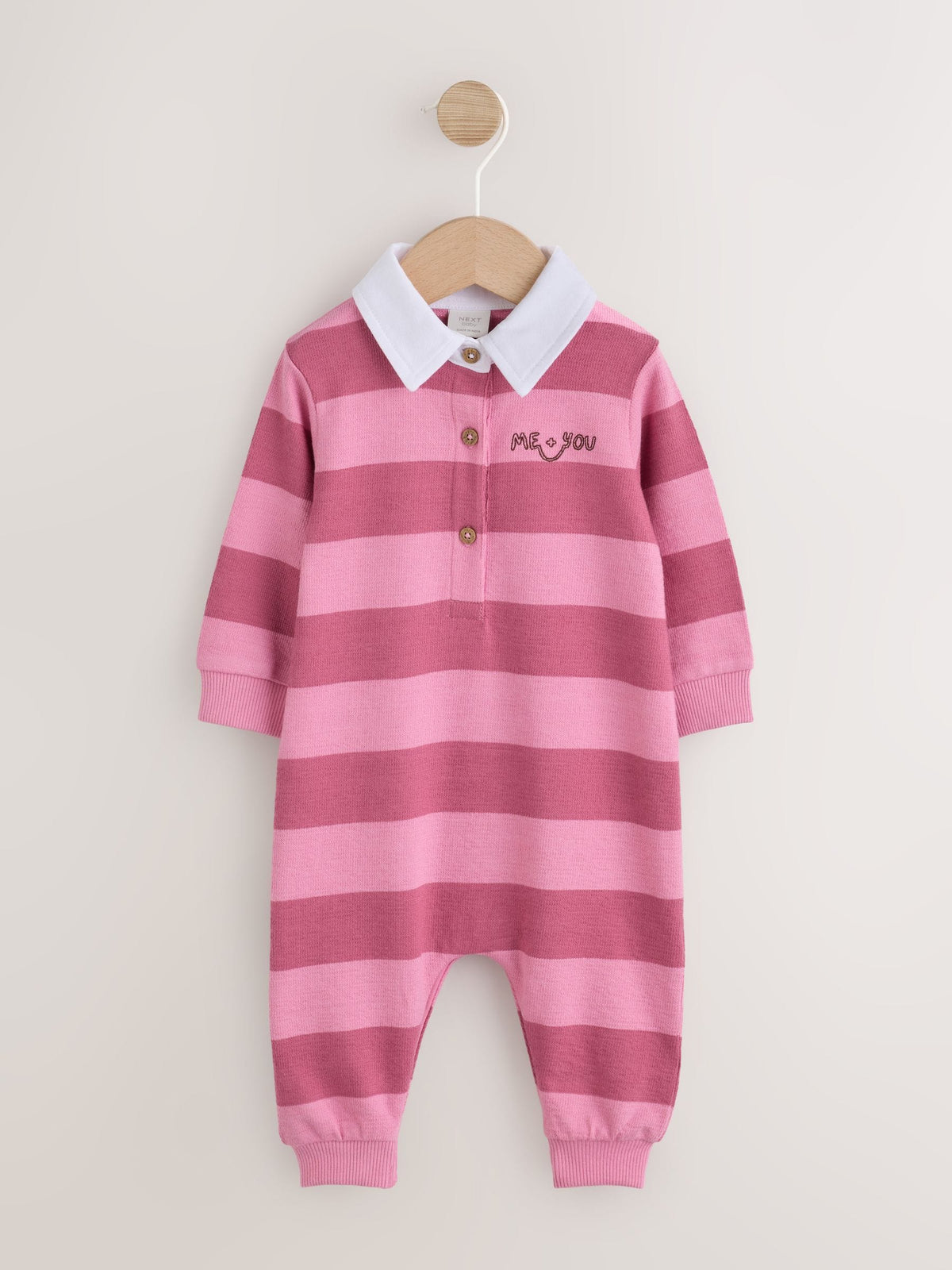 Pink Stripe Collared Jersey Baby Romper (0mths-2yrs)